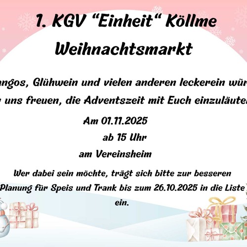1. Weihnachtsmarkt des Kleingärtnerverein "Einheit" Köllme e.V.